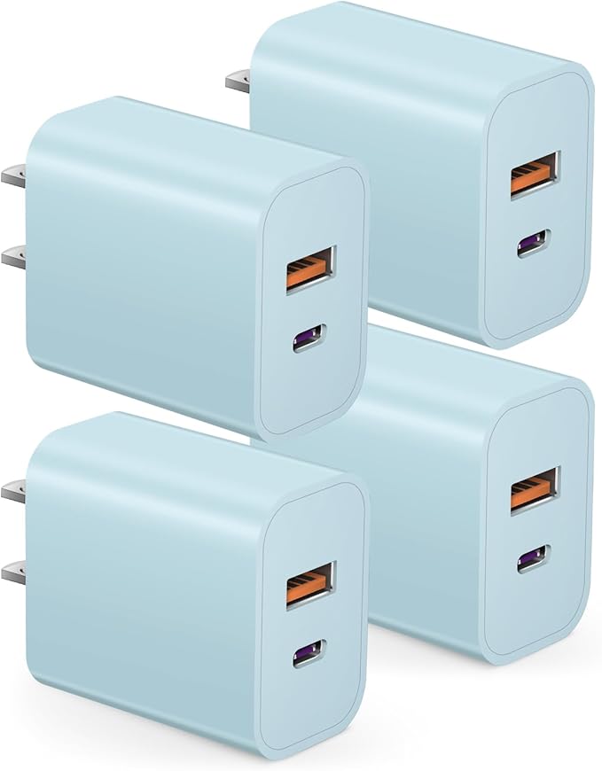 USB C Charger Block Charging Block Type C Charge 20W Wall Chargers 4 Pack for iPhone 16/16 Plus/16 Pro/16 Pro Max/iPhone 15/15 Pro/15 Pro Max/14/13/12 Pro/Samsung//Android(Blue)