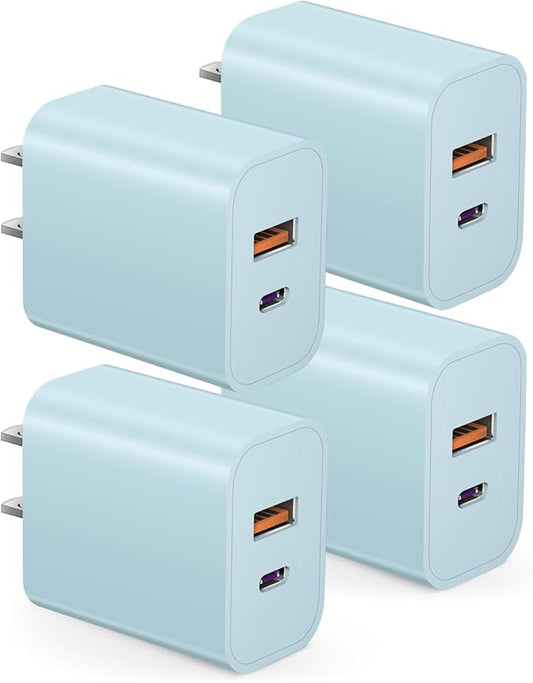 USB C Charger Block Charging Block Type C Charge 20W Wall Chargers 4 Pack for iPhone 16/16 Plus/16 Pro/16 Pro Max/iPhone 15/15 Pro/15 Pro Max/14/13/12 Pro/Samsung//Android(Blue)