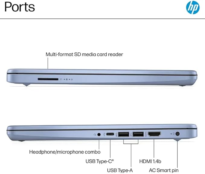 HP 14 Ultrabook • Intel 4-Core N150 • Microsoft 365 • Copilot AI • 8GB RAM • 1.6TB Storage (128GB SSD + 512GB Portable + 1TB OneDrive) • Wi-Fi 6 • 12 Hr Battery • Blue • w/WOWPC Bundle • Win 11