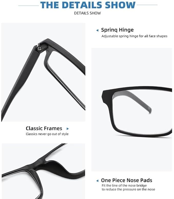 4 Pack Reading Glasses Blue Light Blocking for Men Women,Rectangular Frame Computer Readers with Spring Hinge,Reading Glasses for Men Women，Anti Eyestrain/UV Ray Eyeglasses (1.0x)