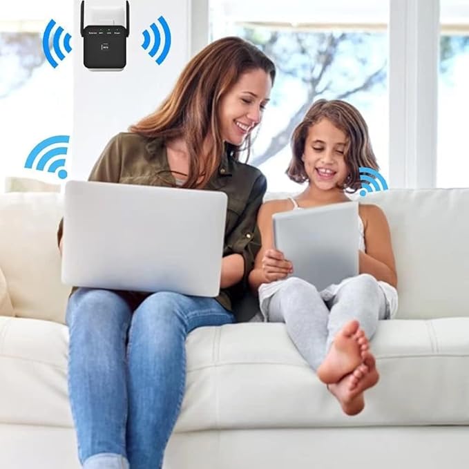 WiFi Extender Signal Booster – Covers Up to 9860 Sq.ft and 60 Devices | 2.4GHz WiFi Repeater with Ethernet Port - Quick Setup and Long Range Wireless Internet Booster for Home