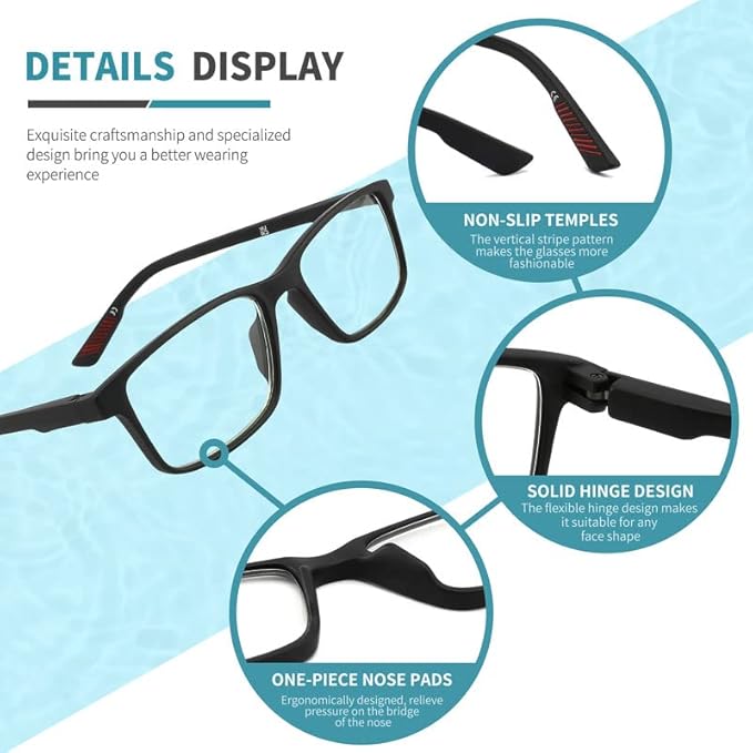 4 packs of blue block reading glasses (male and female), computer reader, UV block glasses (0.0x)