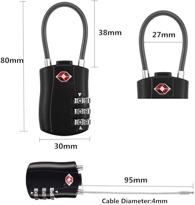 TSA Luggage Locks, Digit Combination Padlockss and Steel Cable Combination Travel Security Lock, Coded Lock for Suitcases,Travel Bag, Suit Case, Gym, Bike Locks (TSA Luggage Locks -2)