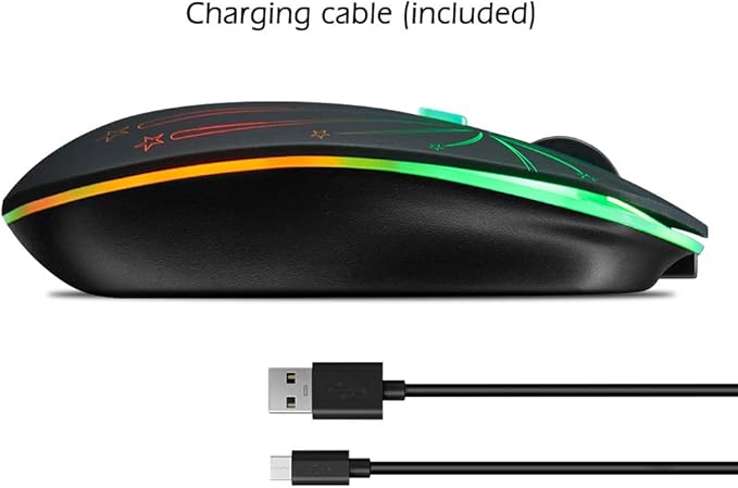 Rechargeable Wireless Mouse, Backlit Powered by Li-Polymer Battery, Optical Sensor, Nano USB Receiver,3 Stages DPI Speed, 4 Buttons for PC, Laptop, Tablet, MacBook etc. (Solo Firework)