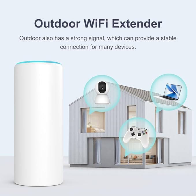 AC1200 Outdoor WiFi Extender | IP44 Weatherproof | Dual Band 2.4GHz 5GHz | Up to 60+ Connections | Covers Up to Least 3300 sq.ft | Repeater Modes for Backyard, Garage