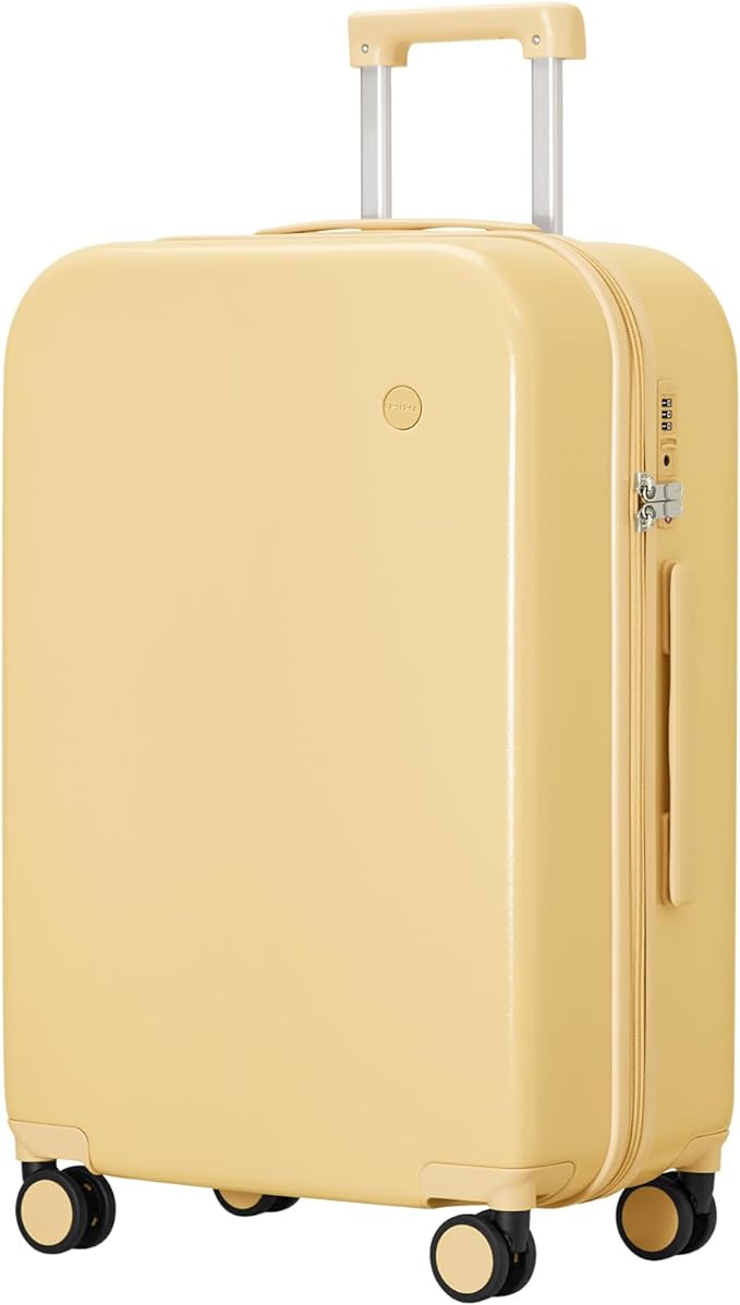 mixi Luggage Suitcase with Spinner Wheels, Hardside Rolling Suitcase PC with Cover & TSA Lock Lightweight Travel Case 26in Checked in, Lark Yellow