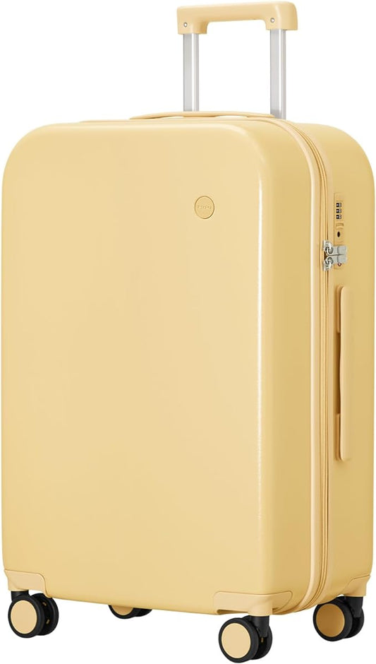mixi Luggage Suitcase with Spinner Wheels, Hardside Rolling Suitcase PC with Cover & TSA Lock Lightweight Travel Case 26in Checked in, Lark Yellow