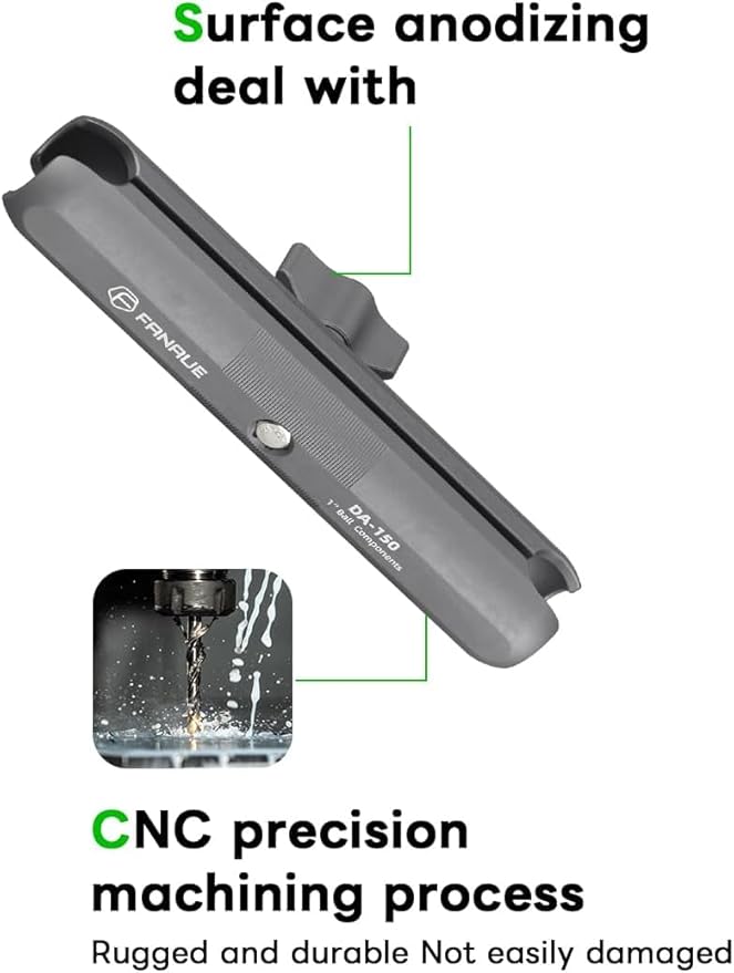 FANAUE Double Socket Arm Compatible with RAM Mounts B Size Ball Head and Bike Motorcycle Phone Holder, Fits Industry All Standard 1" Ball Adapters (DA-150)