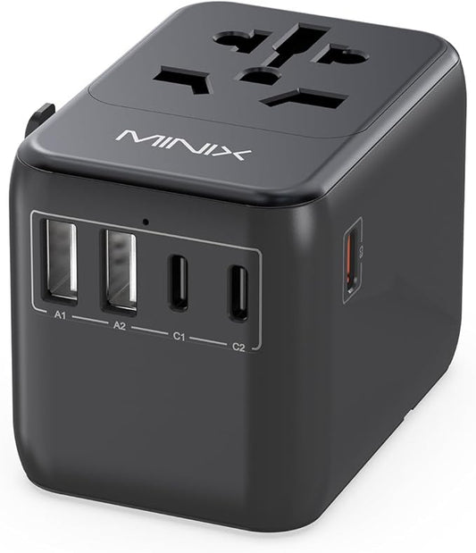 MINIX Universal Travel Adapter, International Power Plug Adapter Max 35W 3 USB C 2 USB A Ports, All-in-One Worldwide Wall Charger for USA EU UK AU up to 180+ Countries.