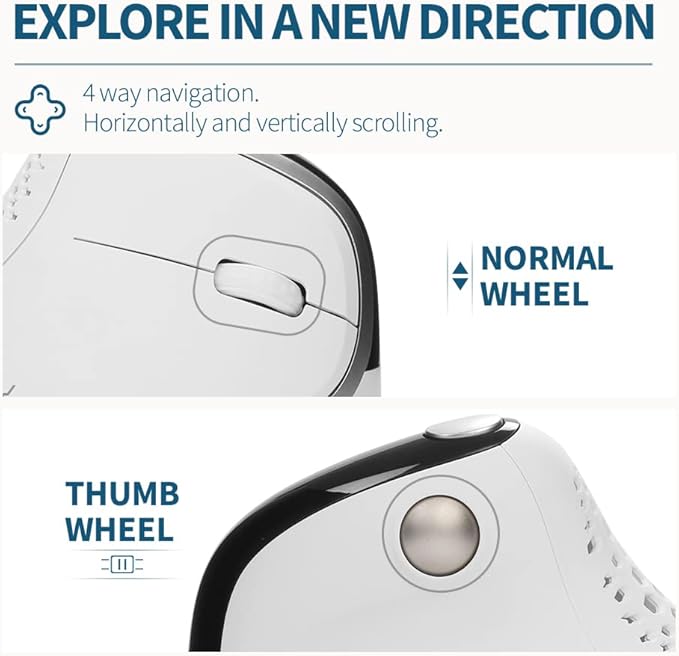 DeLUX Seeker Wireless Ergonomic Vertical Mouse with OLED Screen, BT and USB Receiver, Connect with Up to 4 Devices, Thumb Wheel, 4000DPI, Programmable Rechargeable Optical Mouse(M618XSD-White)