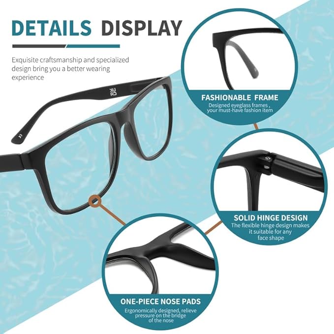 Reading Glasses for Women Men, 0.0 to 4.0 Strength, Lightweight Blue Light Blocking Readers with Spring Hinges (4-Pack) –Anti Eyestrain/UV Ray Eyeglasses/Trendy Classic/Fashion Frame(1.50x)