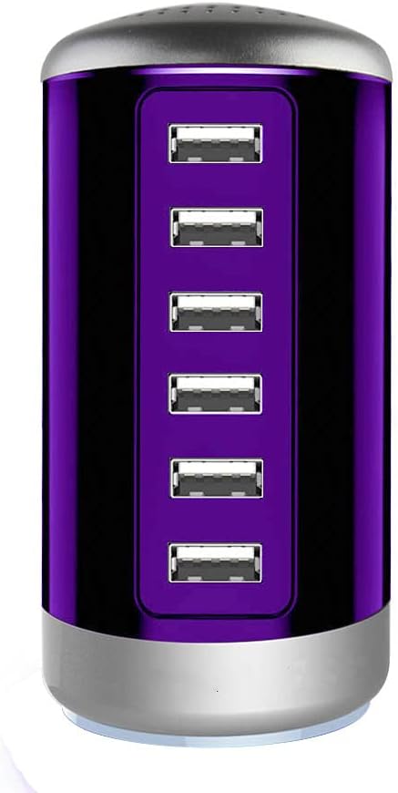 Universal USB Charger 6-Port Desktop USB Charging Station Hub with Smart Identification Technology Compatible with iPhone iPad Cell Phone Tablets(Purple)