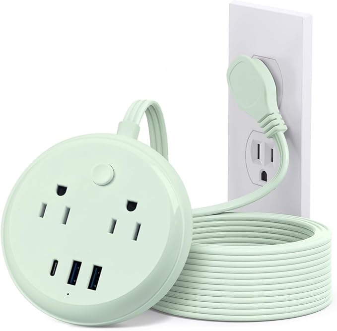 Flat Plug Power Strip with USB C Ports, KOOSLA Travel Extension Cord No Surge Protection - 2 Outlets 3 USB Ports(1250W) - Cruise Essentials for Cruise Ship, Home, Office, Dorm Room, 10ft