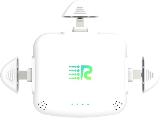 Rush Charge Universe 3 in 1 Portable Charger – 3300mah, 2.4A High-Speed Fast Charging Compatible with iPhone and Android Lightning, Type C, Micro-USB Charges 3 Devices at a Time Pre-Charged RC33 White