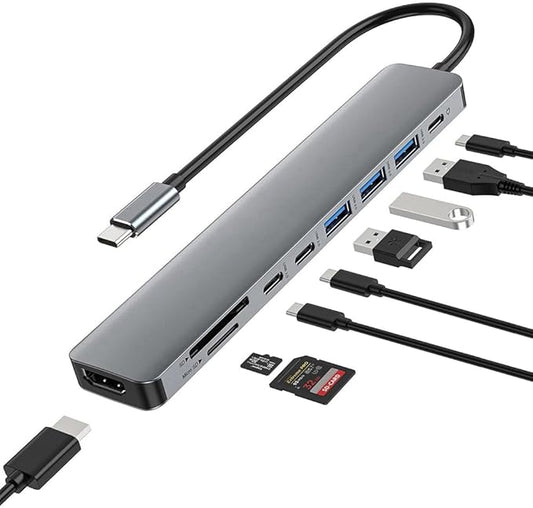 9 in 1 USB C Adapter, Multiport USB C Hub with 4K HDMI Output, Super Speed Transfer, PD 100W Fast Charging Type C Adapter, Compatible with SD/TF Card Reader, Laptop, Desktop, Tablet, Phone and More