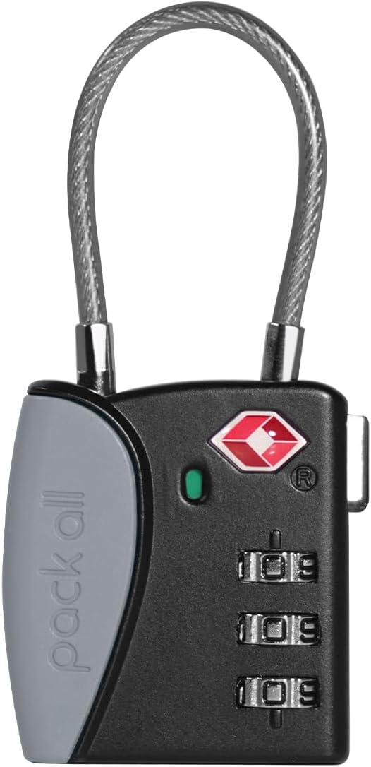 pack all TSA Approved Cable Luggage Locks, 3 Digit Combination Padlocks, Travel Lock for Suitcases & Bag, Alloy Body, Travel Accessories (1 Pack)（Grey）