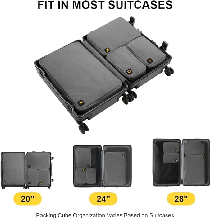 LEVEL8 4 Set Packing Cubes Travel Luggage Packing Organizers - Grey