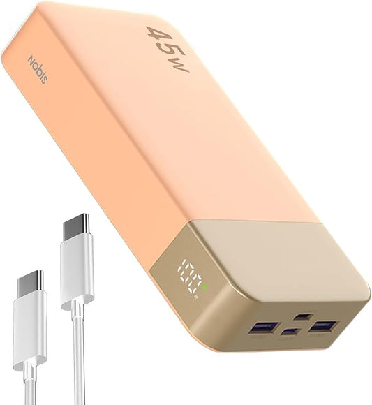 NOBIS Portable Charger, 20000mAh Power Bank, 45W Power Bank Fast Charging, Battery Pack with C to C Cable, Battery Bank with Digital Display for Phone Android Laptop etc (Orange)