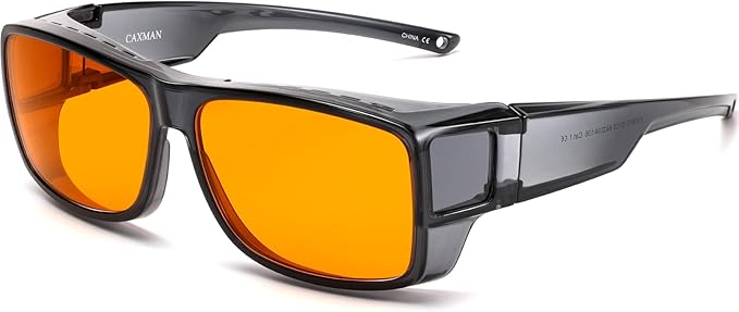 CAXMAN 99.9% Blue Light Glasses Sleep Glasses Orange Tinted Lens for Good Sleep Fit Over Glasses Fully Covered Your Eyes