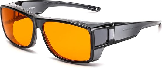 CAXMAN 99.9% Blue Light Glasses Sleep Glasses Orange Tinted Lens for Good Sleep Fit Over Glasses Fully Covered Your Eyes