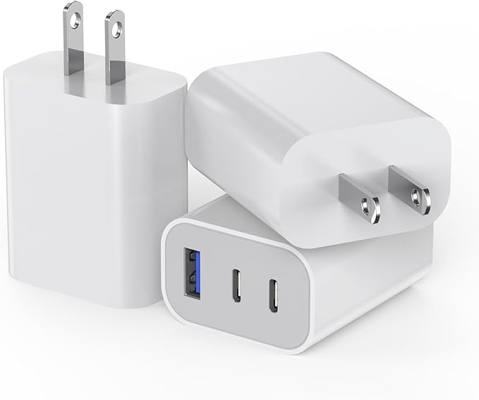 [3Pack] iPhone 17 16 15 Fast Charger Block 35W 3-Port Fast USB C Charger Block Multiport Double Port PD+QC Wall Plug Compatible with iPhone 17/17 Pro/16 ProMax/16 Plus/iPhone 15/15Pro/15 ProMax/14/13