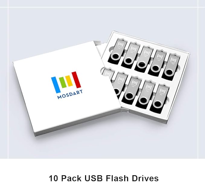 10 X MOSDART 16GB Bulk USB 2.0 Flash Drives Swivel Thumb Drives Zip Drive Memory Stick with Led Indicator,10 Pack Black