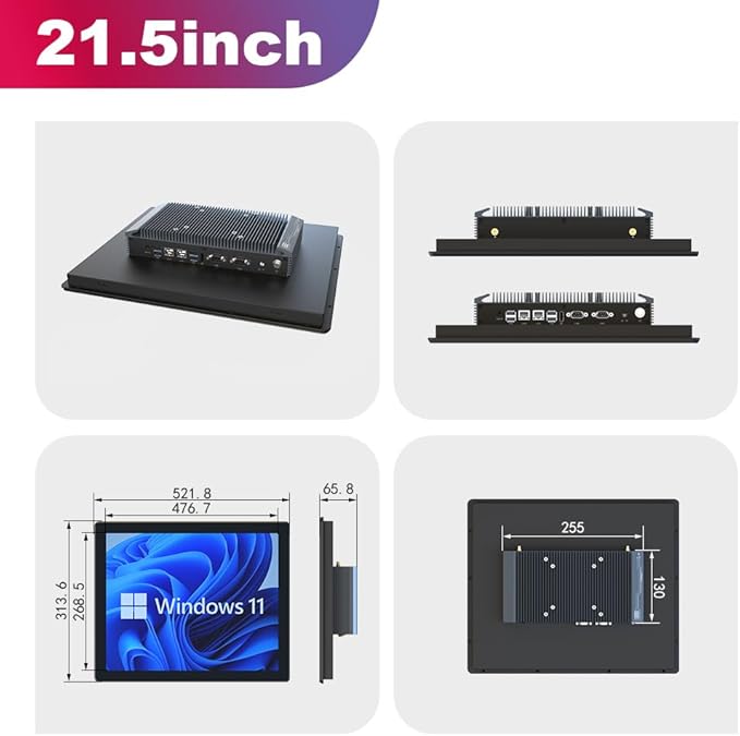 YanKe 21.5" Industrial Computer Touch Screen 10 Point Touch Industrial Computer, Resolution 1024 * 768 450nit, RJ45*2 USB*4 com*2 HD*1 WiFi+BT(N5095/8+256)