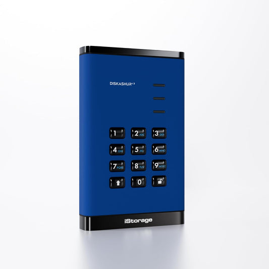 iStorage diskAshur3 HDD 4TB Blue - Secure Portable Hard Drive - Password Protected - Dust & Water Resistant - Hardware Encryption