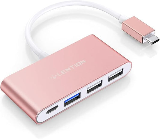 LENTION 4-in-1 USB-C Hub with Type C, USB 3.0, USB 2.0 for 2024-2016 MacBook Pro (M1-M4), iPhone 16-15 New Mac Air/Surface, ChromeBook, More, Multiport Charging & Connecting Adapter (C13, Rose Gold)