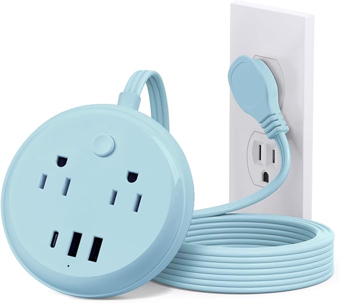 Flat Plug Power Strip with USB C Ports, KOOSLA Travel Extension Cord No Surge Protection - 2 Outlets 3 USB Ports(1250W) - Cruise Essentials for Cruise Ship, Home, Office, Dorm Room, 5ft