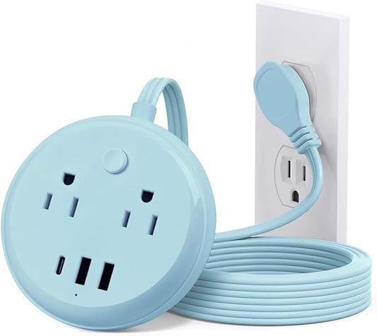 Flat Plug Power Strip with USB C Ports, KOOSLA Travel Extension Cord No Surge Protection - 2 Outlets 3 USB Ports(1250W) - Cruise Essentials for Cruise Ship, Home, Office, Dorm Room, 5ft