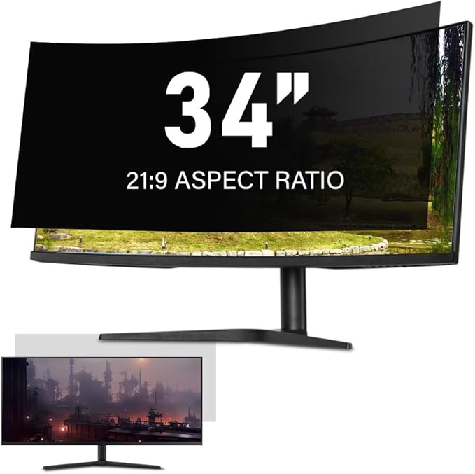 34 Inch Computer Privacy Screen Filter for 21:9 Ultra-Wide Aspect Ratio Widescreen Monitor - Anti Glare Blue Light Filter, Removable Computer Monitor Privacy Shield, Anti-Scratch Screen Protector