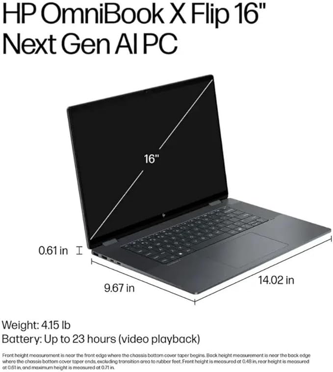 HP OmniBook X Flip 2-in-1 Laptop,16" 2K Touchscreen Laptop Computer,Intel Core Ultra 7, Arc 140V GPU Copilot+ PC,16GB RAM 512GB SSD,Thunderbolt 4,W/3-in-1 Accessories, with Lifetime Office,Win 11 Home