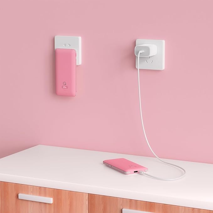 Brand Q 10000mAh Portable Charger with Built-in Cables and AC Wall Plug, USB C Fast Charging Power Bank with 3 Cords,5 Output External Battery Pack Compatible with iPhone,Tablet and All Smart Phones