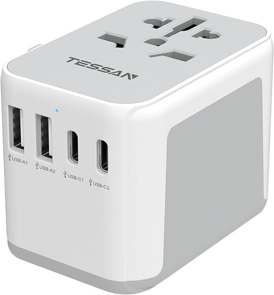 TESSAN Universal Travel Adapter 21W, International Plug Adaptor with 2 USB C Wall Charger 2 USB A Ports, Worldwide Power Outlet Travel Essentials for US to European EU UK AUS (Type C/G/A/I)