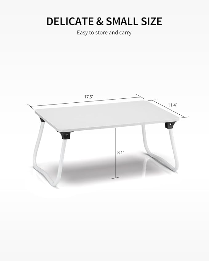 Ruxury Foldable Lap Desk Laptop Stand Bed Desk Table Tray, Breakfast Serving Tray, Portable & Lightweight Mini Table, Lap Tablet Desk for Sofa Couch Floor - White