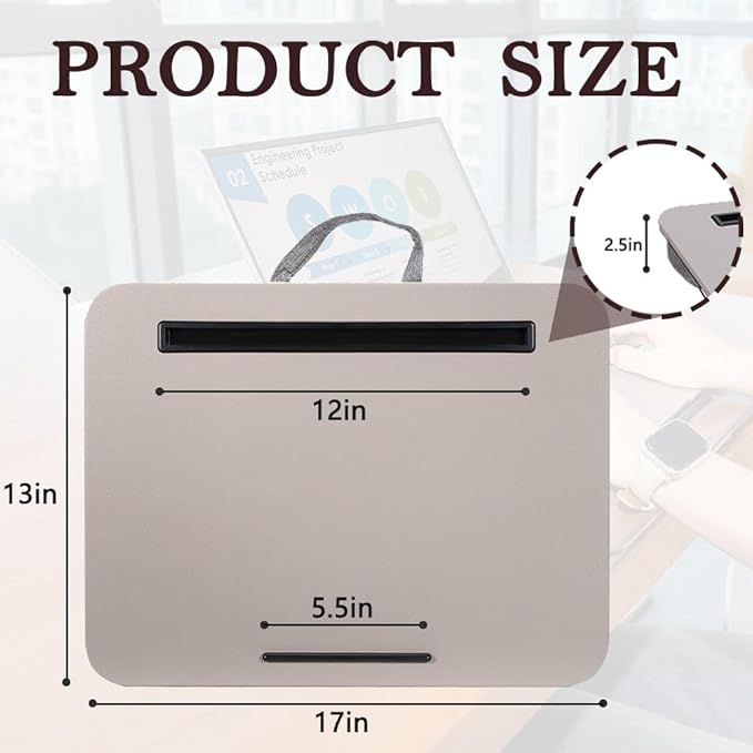 Portable Laptop Desk Fits Up to 16“ Laptops, with Tablet Slot, Built-in Cushion, Great for Home & Office,Lap Desk for Laptop,Lap Desk with Cushion (Gray, Medium)