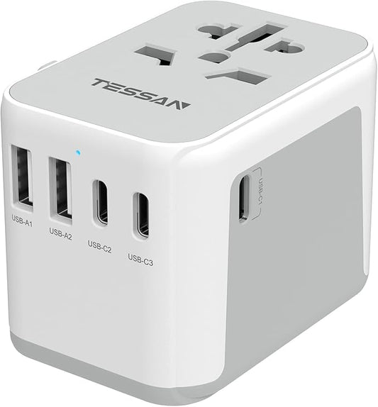 TESSAN Universal Travel Adapter, International Power Adapter 5.6A 28W 3 USB C 2 USB A Ports, Travel Worldwide Plug Adaptor, Outlet Wall Charger for Europe UK EU AUS (Type C/G/A/I)