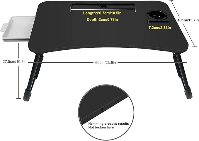 Fayquaze Portable Foldable Laptop Bed Desk with Storage Drawer and Cup Holder - Lap Desk Laptop Stand Tray Table for Eating, Reading and Working