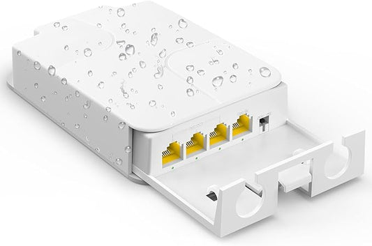 YuanLey Outdoor Gigabit PoE Extender 1 in 3 Out, 802.3af/at 4 Port PoE Repeater IP66 Waterproof, Vlan, Extend Additional 100m(328ft) of Power and Data Transmission, Wall Mount Plug and Play