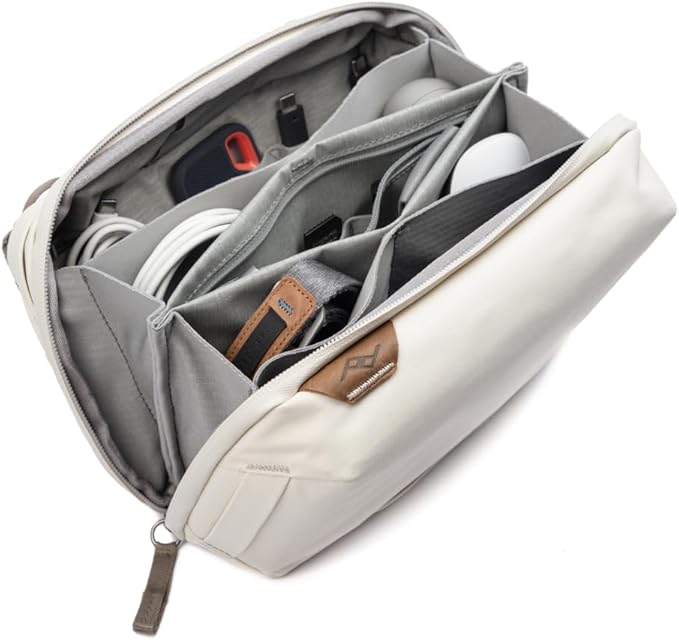 Peak Design Tech Pouch, Bone, Electronics Organizer for Travel or Everyday Carry, Origami-Style Storage, Cable Pass-Through, Weatherproof Recycled Nylon, Gear Carry Bag for Men and Women