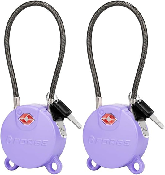 Forge TSA Approved Luggage Locks Ultra-Secure Dimple Key Locks, Cable Lock, for Travel with Zinc Alloy Body- 2 Purple Locks