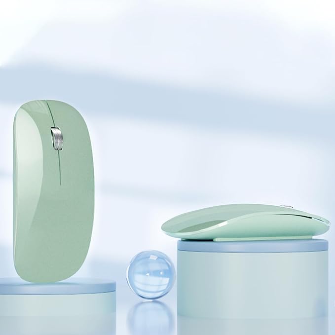 TENMOS M18 Bluetooth Mouse, USB C Rechargeable Wireless Mouse, Triple Mode (Dual Bluetooth+USB) Computer Silent Mice Portable with USB Receiver and Type C Adapter for Laptop/MacBook/iPad/PC - Green