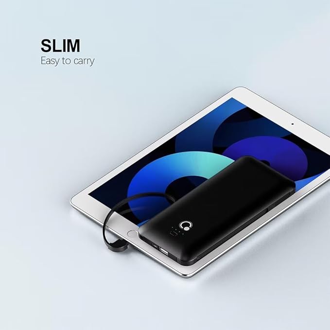 Q 10000mAh Power Bank, Slim Portable Charger,4 Output External Battery Pack with Built-in AC Wall Plug Micro USB C 3 Cables Compatible with iPhone Samsung Android Phone Tablet and More