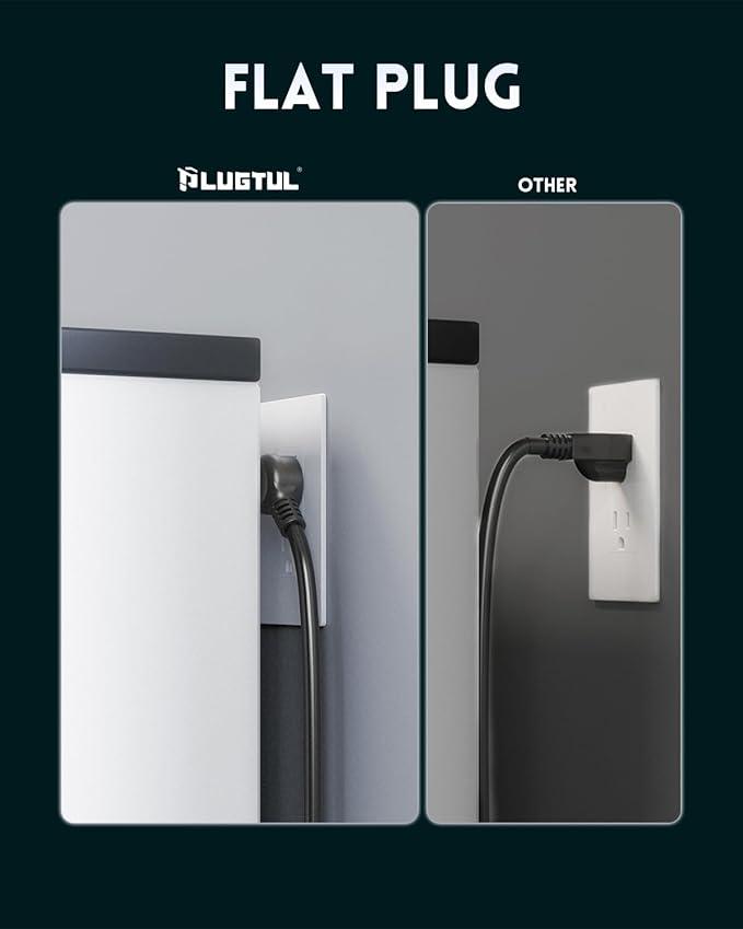 PLUGTUL Surge Protector Power Strip 5FT(4080J), Black Surge Protector with 12 Outlets - Spacious Design for Large Plugs, Flat Plug, 20W USB C Charging for Home, Office, ETL Listed