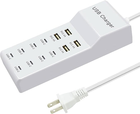 USB Charging Station with 12 Port USB Power Strip Fast Charging for Multiple Devices Compatible with Cell Phones Tablets Laptops (XHK-4U8C)