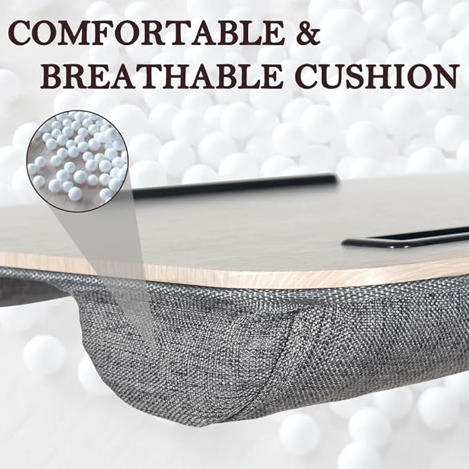 Portable Laptop Desk Fits Up to 16“ Laptops, with Tablet Slot, Built-in Cushion, Great for Home & Office,Lap Desk for Laptop,Lap Desk with Cushion (Light Wood, Medium)