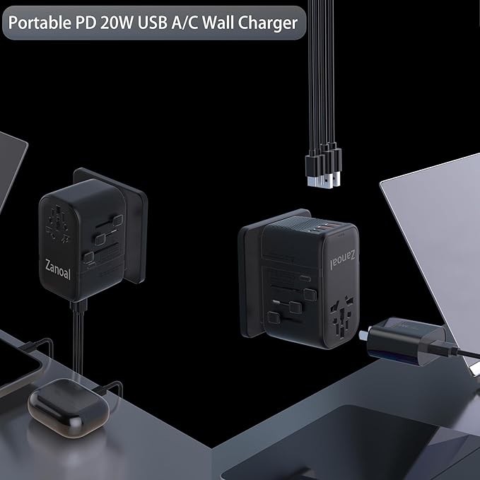 220V to 110V Voltage Converter,US to Europe Travel Converters,Universal International Travel Power Adapter with 2 Type C and 2 USB A Port,DC PD20W & QC 18W, Multi-Plug USA/UK/EU/AUS/China Converter