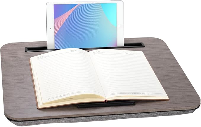 Portable Laptop Desk Fits Up to 16“ Laptops, with Tablet Slot, Built-in Cushion, Great for Home & Office,Lap Desk with Cushion (Walnut, Medium)