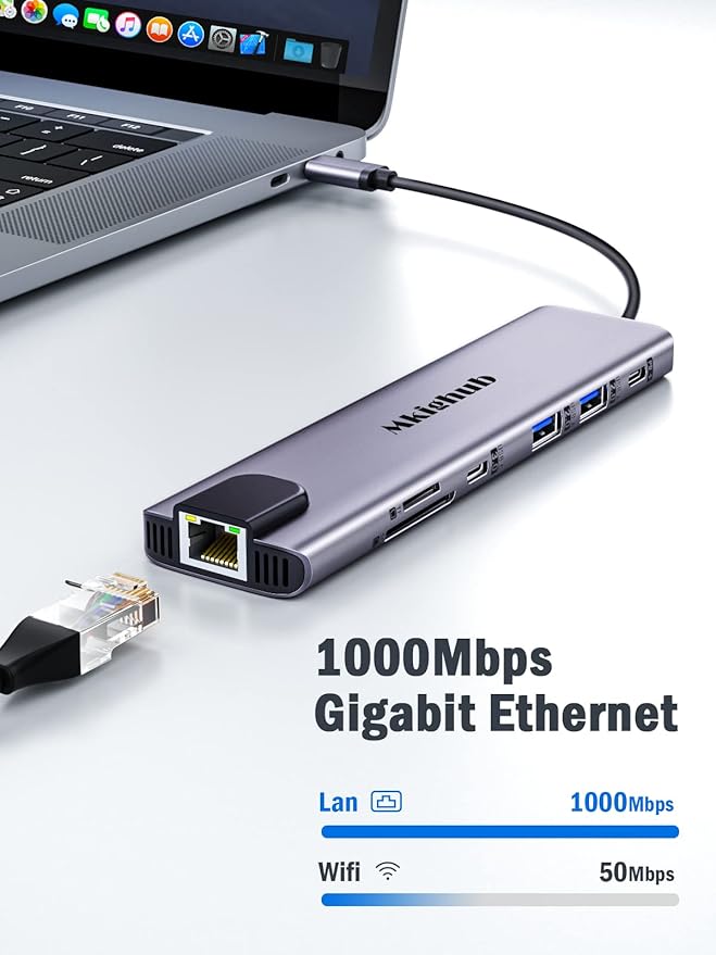 USB C Laptop Docking Station, Mkighub 11 in 1 Type C Hub Multiport Adapter Dongle w/2 HDMI 4K, 100W PD, Gigabit Ethernet, SD/TF, 2 USB3.0, 2 USB2.0, USB C 3.0 Data, for Dell/Surface/HP/Lenovo Laptops